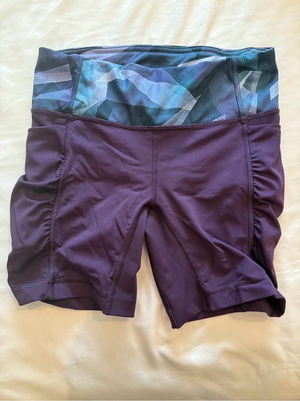 lululemon athletica Plum Bike Shorts with Teal Patterned Waistband